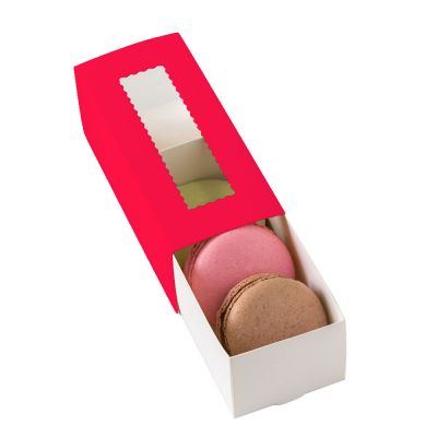 Коробка для макаронс МАК (14,1х5,9 см), красная с окном, 1 шт.